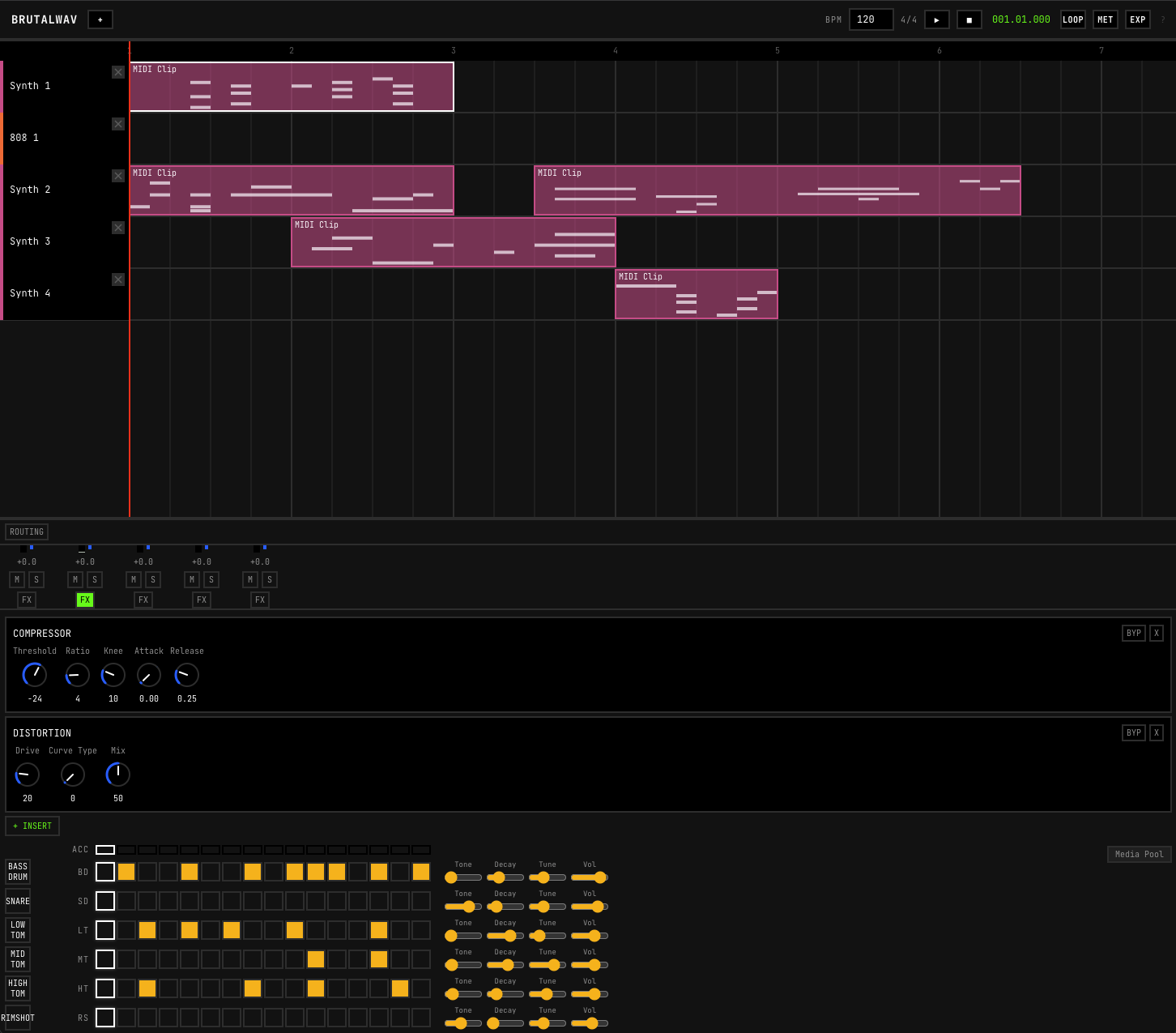 BRUTALWAV step sequencer and drum pattern editor